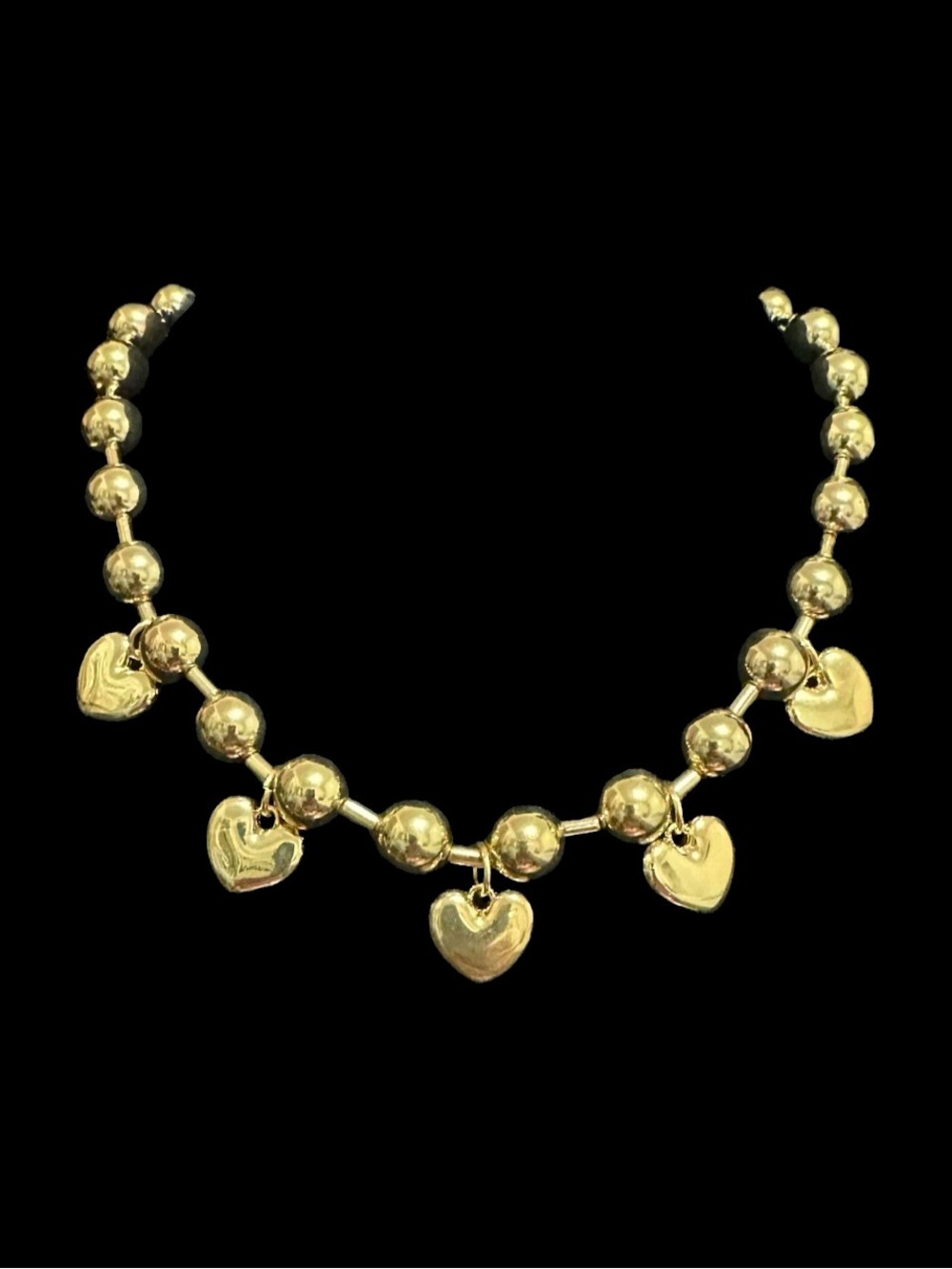Gold Heart Charm Beaded Necklace - Women Jewelry